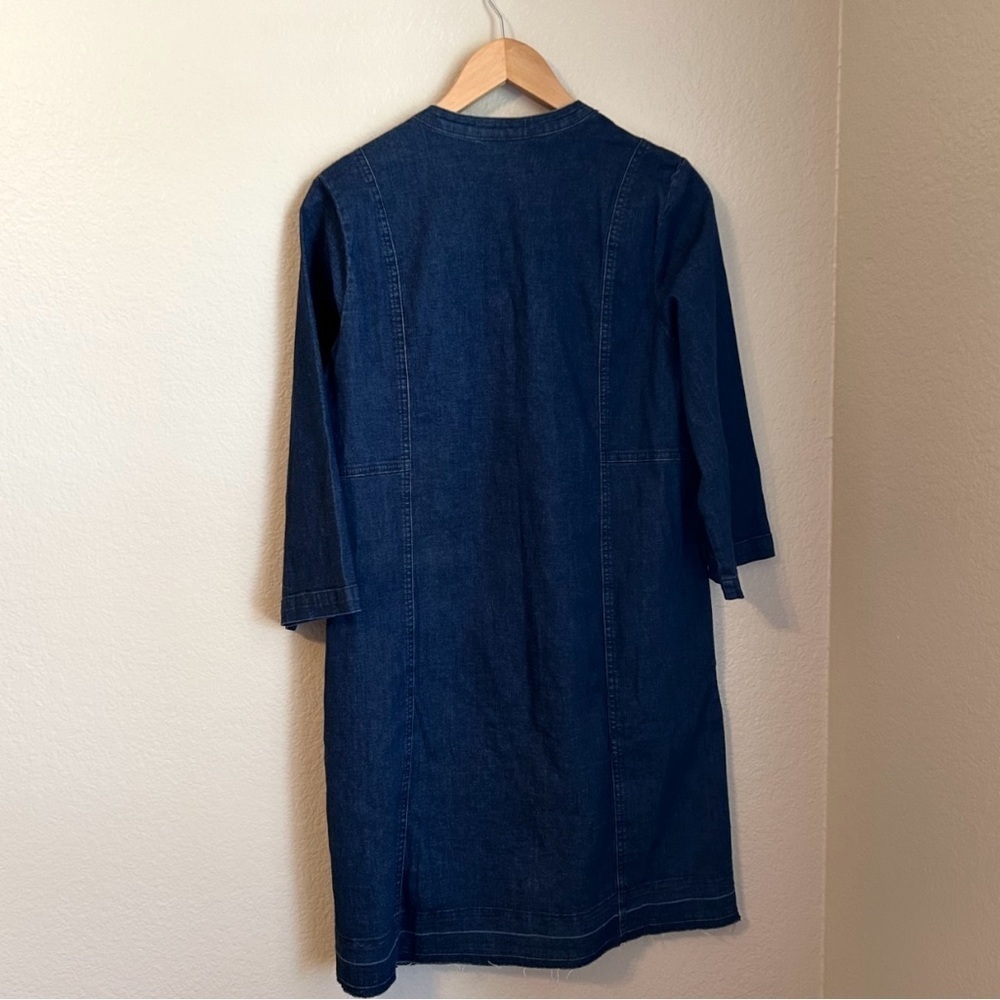 J.Jill Blue Denim Shift Dress Medium Raw Hem Lace-Up Neck 3/4 Sleeve Casual - Picture 6 of 8